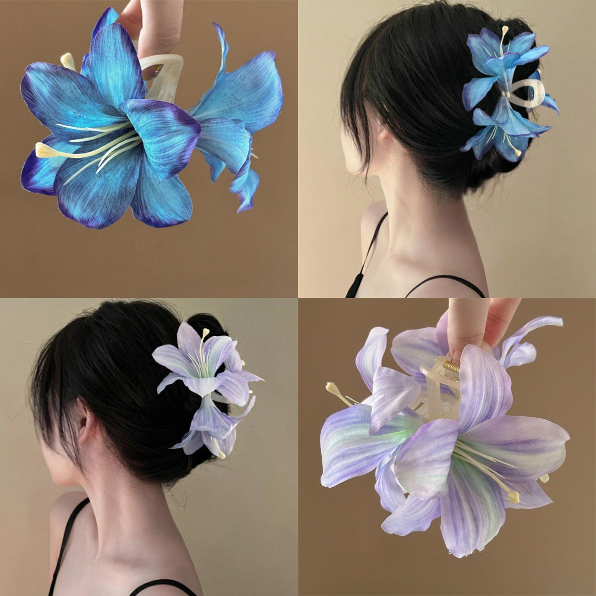 Travel Accessories Aesthetic - กิ๊บติดผมรูปดอกลิลลี่แบบจำลอง ซุปเปอร์แฟรี่ สไตล์โมริ สำหรับผู้หญิง ทำจากอะคริลิก รูปทรงกรงเล็บฉลาม