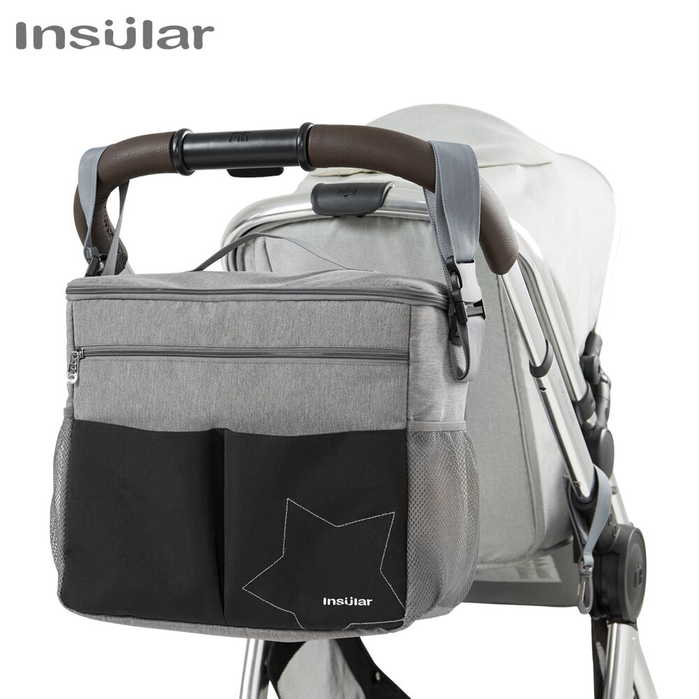 Travel Accessories Baby - กระเป๋าใส่ผ้าอ้อมเด็กขนาดใหญ่แบบพกพาสำหรับเดินทาง กระเป๋าคุณแม่สำหรับรถเข็นเด็ก กระเป๋าเก็บอุณหภูมิสำหรับให้นม กระเป๋าผ้าอ้อมโพลีเอสเตอร์แบบเรียบ