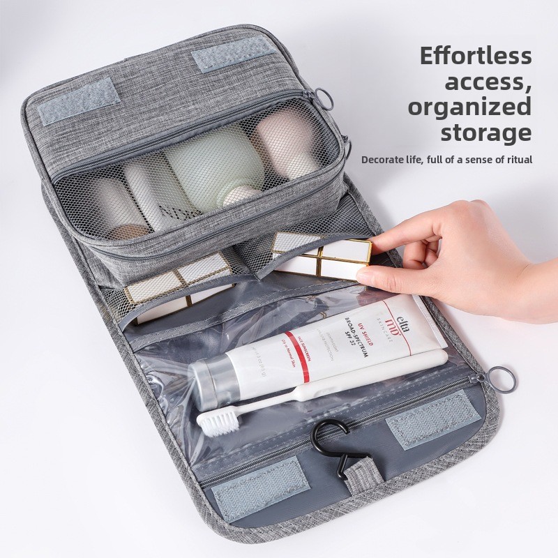 Travel Accessories Organizer Bag - กระเป๋าใส่เครื่องใช้ส่วนตัวแบบแขวนขนาดใหญ่ แยกส่วนเปียก-แห้ง สำหรับเดินทาง พร้อมตะขอสำหรับผู้ชายและผู้หญิง