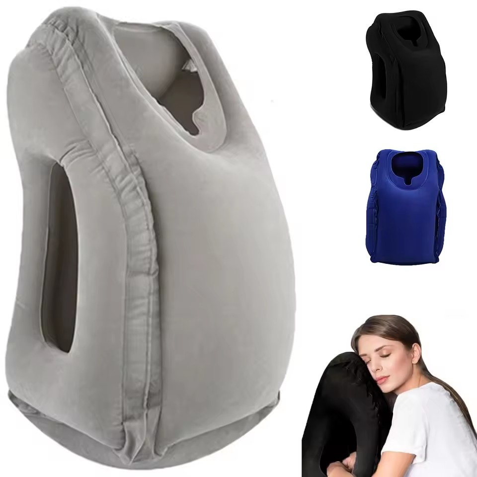 Travel Accessories Long Flight - หมอนรองคอแบบพองลม, อุปกรณ์เดินทางพร้อมที่รองคอและศีรษะ, หมอนรองคอสำหรับการเดินทางไกล รถยนต์ สำนักงาน และการงีบหลับ