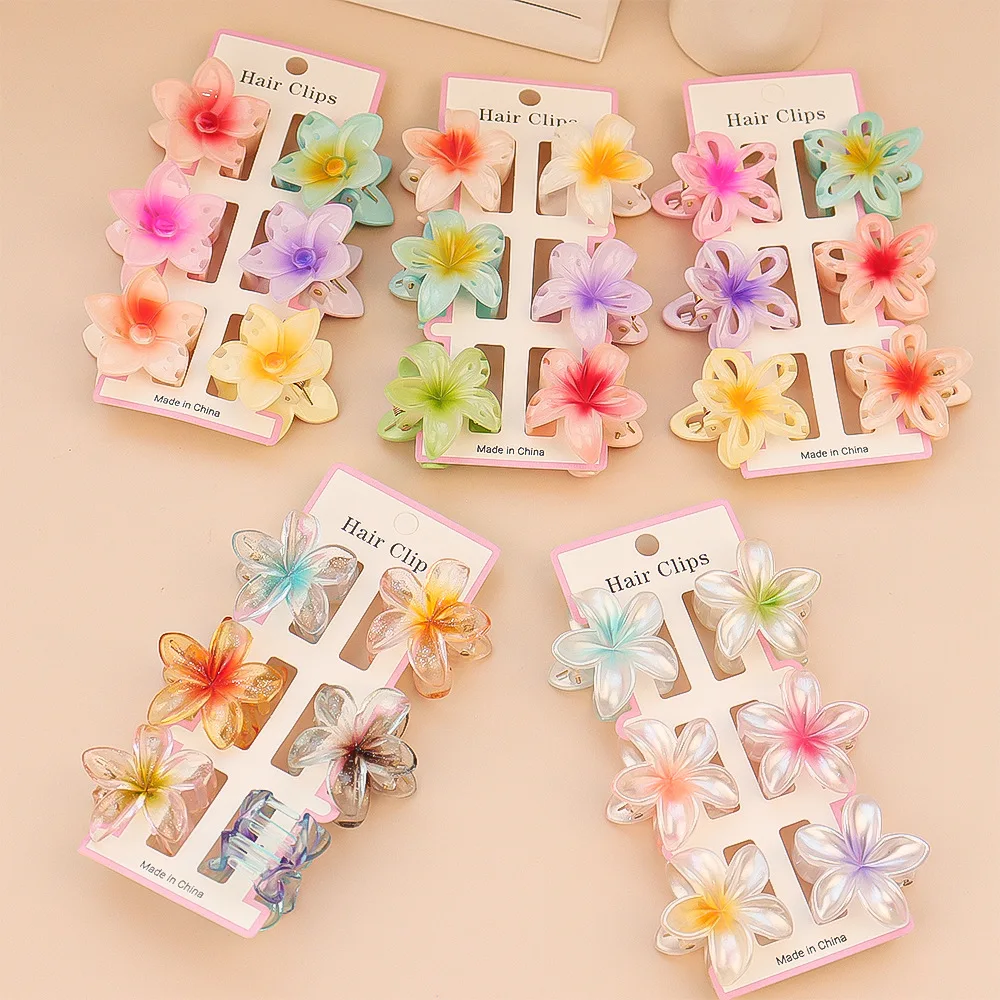 Travel Accessories Aesthetic - 6 ชิ้นแฟชั่นที่มีสีสันดอกไม้ขนาดเล็กผม Claw คลิป Clamp Hairpin
