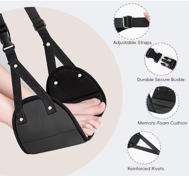 Travel Accessories Long Flight - ที่พักเท้าปรับระดับได้พร้อมที่พักเท้าแบบพกพา N, สายรัดรองรับขา, อุปกรณ์เสริมที่จำเป็นสำหรับการเดินทางไกล
