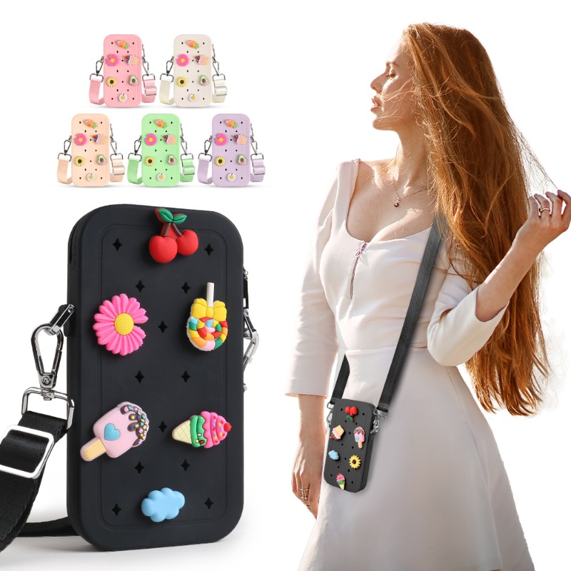 Travel Accessories Organizer Bag - กระเป๋าสะพายข้างซิลิโคนแบบพกพาอเนกประสงค์ กระเป๋าใส่โทรศัพท์กันน้ำแบบมีซิป กระเป๋าเดินทางสีพื้น กระเป๋าจัดเก็บอุปกรณ์สำหรับโทรศัพท์